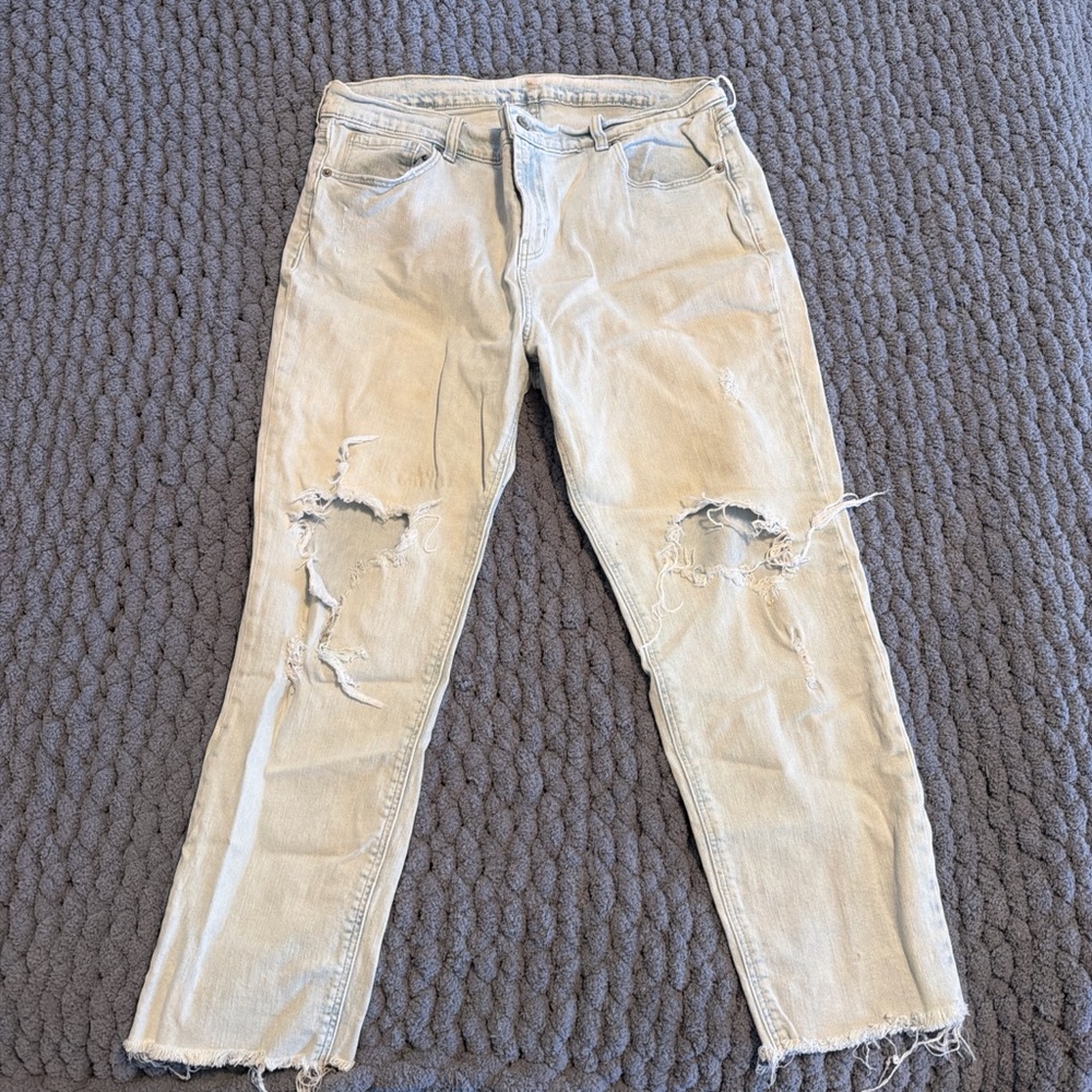 Old Navy Light Blue Distressed Wide Leg Jeans
